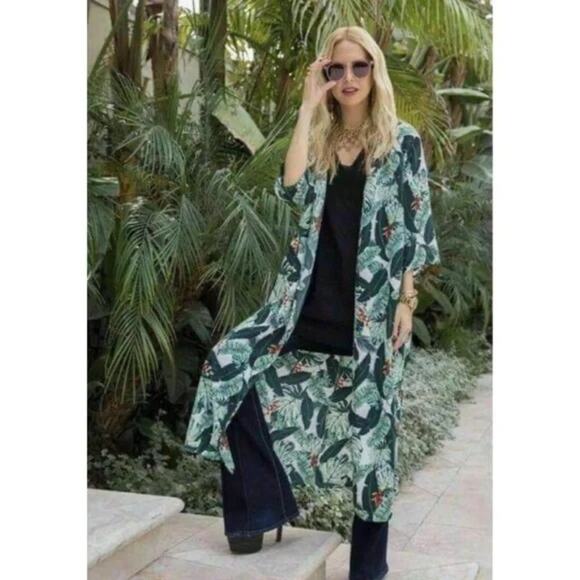 Rachel Zoe Tropical Palm Print Cover-Up Duster NWT One Size - Picture 1 of 16